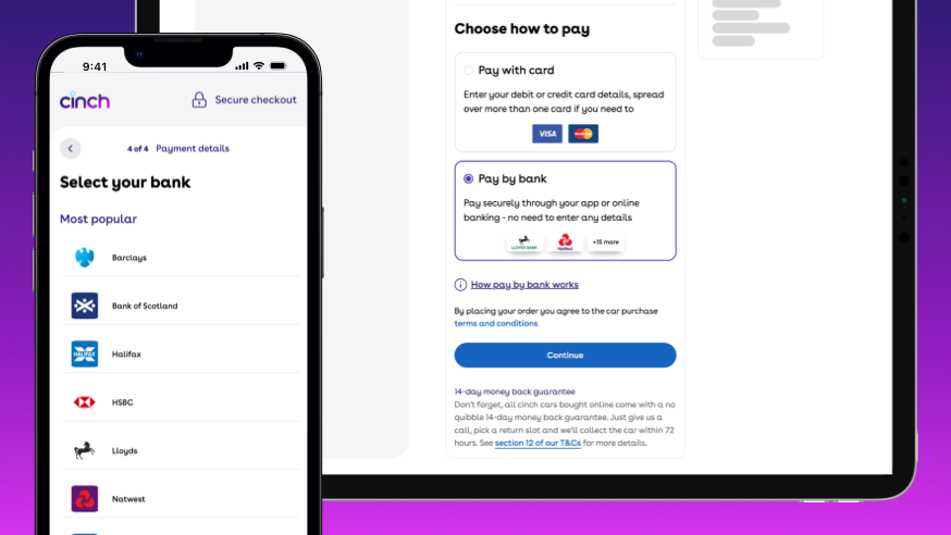 Pay by bank on the cinch website