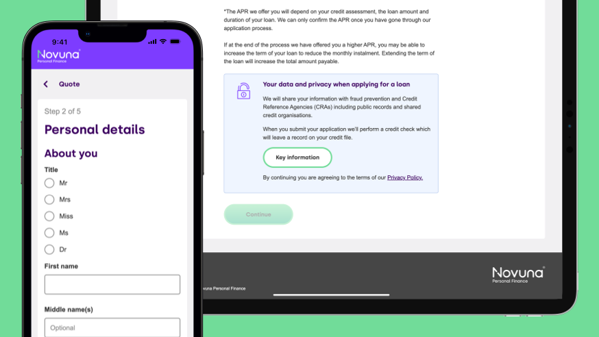 Novuna Personal Finance application for mobile and desktop